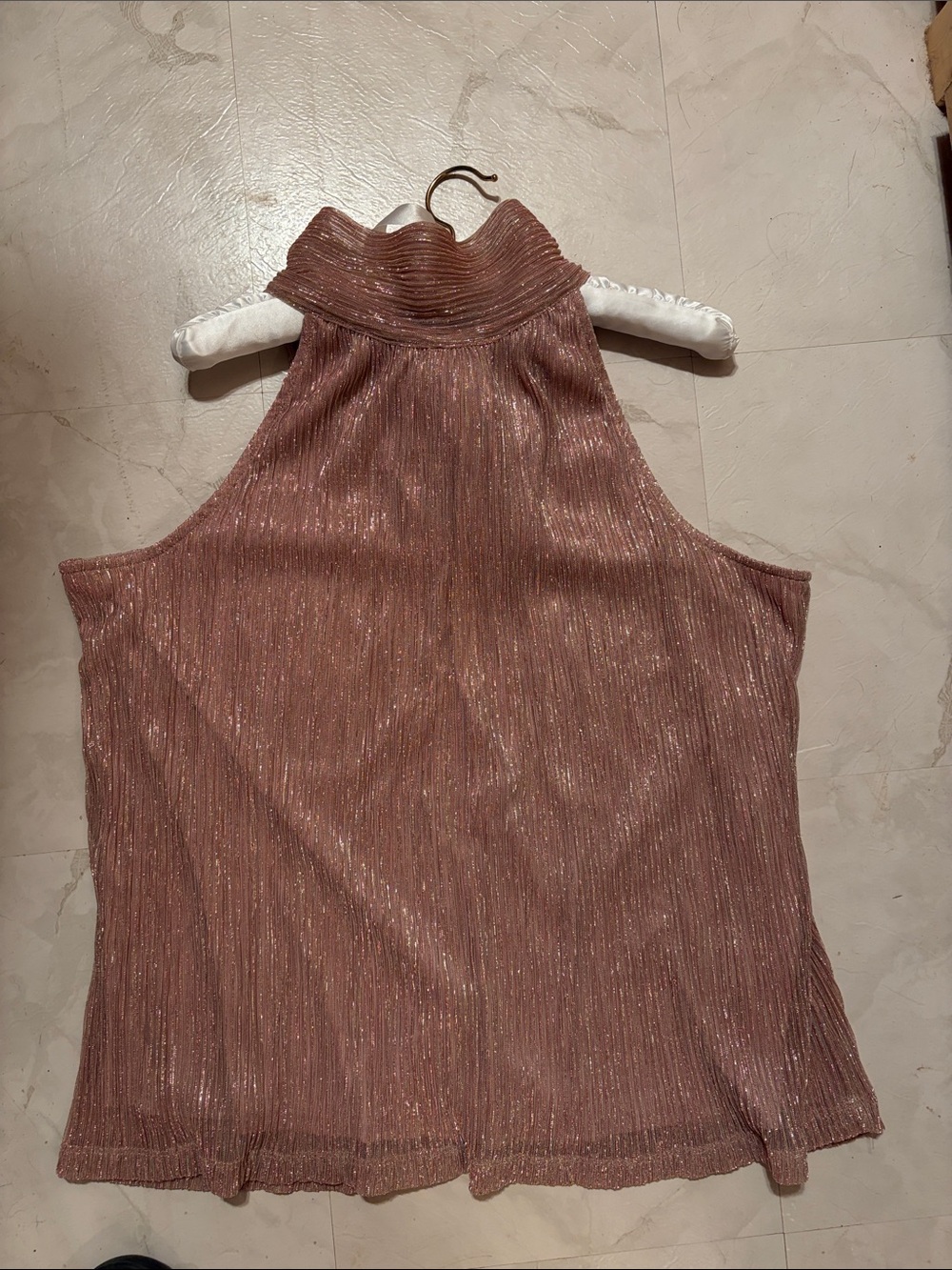 Nine West Shimmery Rose Gold Halter-Style Tank Top